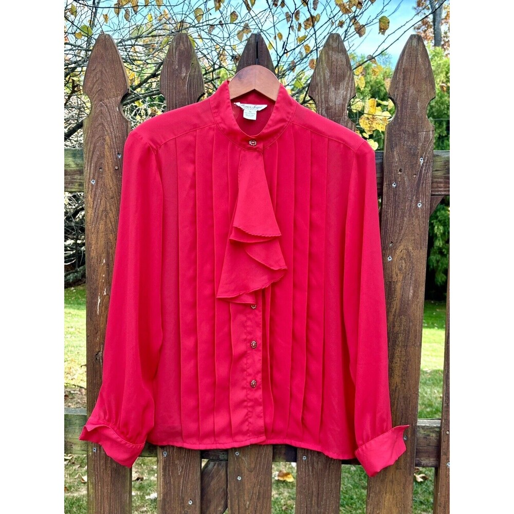 Vintage 60s Womens Laura & Jayne Collection Secretary Ruffle Blouse - Size 10